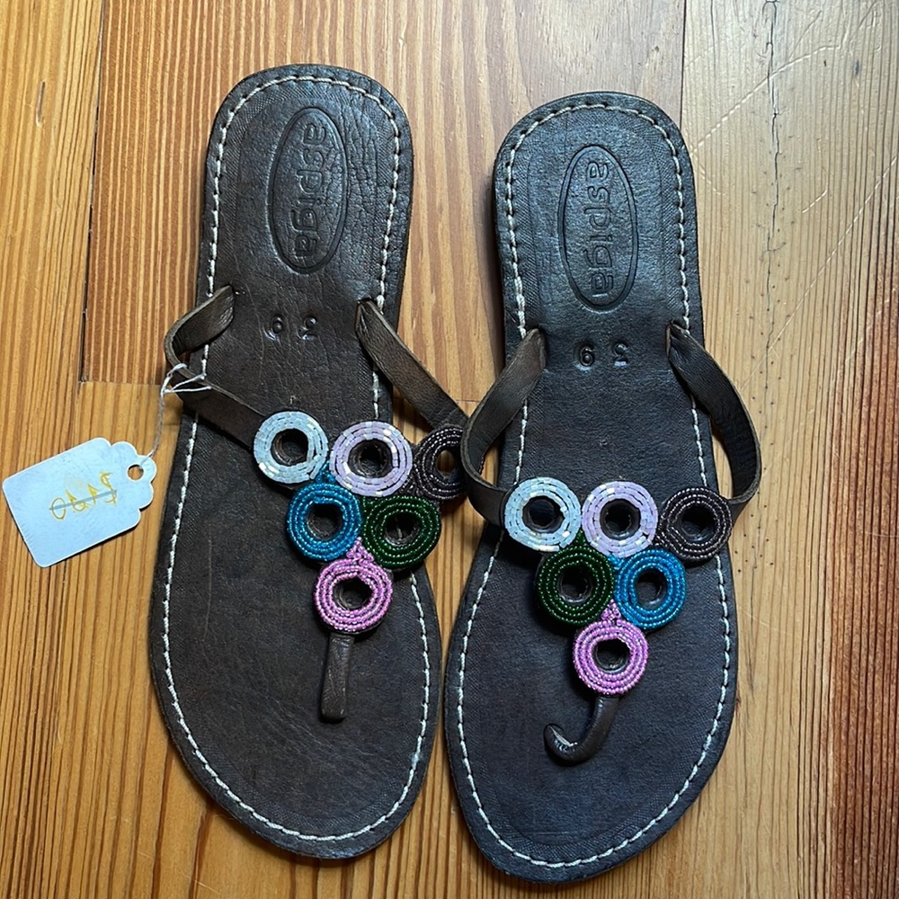 Leather beaded sandals size 39